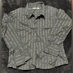 Gold Pin Striped Womens Black Button Down